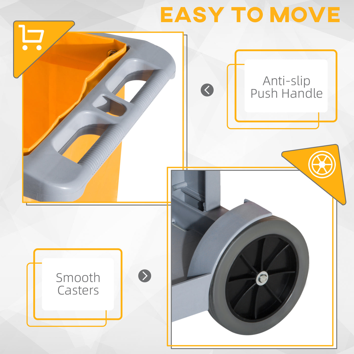 Janitorial Cart with 3 Shelves, Cleaning Cart on Wheels with Rubbish Bag and Mop Holders for Hotel, Housekeeping, Grey