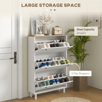 Shoe Storage with 3 Flip Drawers and Adjustable Shelves, Entryway Shoe Storage Cabinet for 24 Pairs of Shoes, White