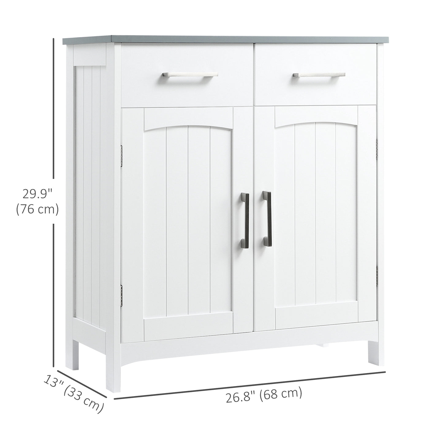 Freestanding Bathroom Cabinet, Storage Cupboard with 2 Drawers, Double Doors, Adjustable Shelf, White