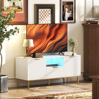 Modern TV Console for TVs up to 50 Inch, Entertainment Center with Smart RGB LED Lights and Soft Close Doors, White