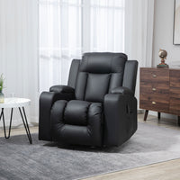Swivel Massage Recliner Chair Rocker, Overstuffed Manual Reclining Sofa, PU Leather Rocking Chair with Side Pockets, Cup Holders, for Living Room, Nursery, Black