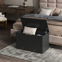 31.5 Inches Storage Chest, Storage Trunk with 2 Safety Hinges for Living Room, Black Wood Grain