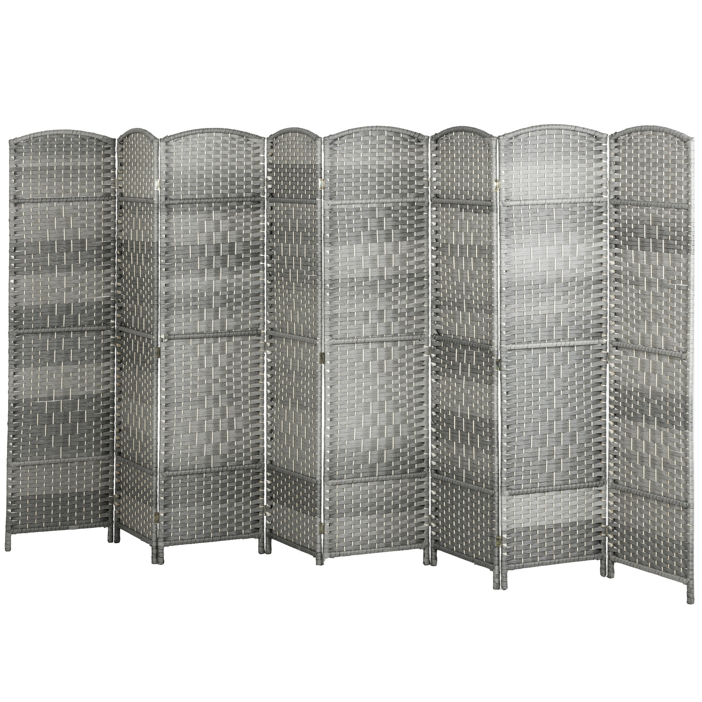 6 Ft Tall Folding Room Divider, 8 Panel Portable Privacy Screen, Hand-Woven Partition Wall Divider, Mixed Grey
