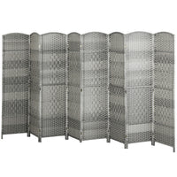 6 Ft Tall Folding Room Divider, 8 Panel Portable Privacy Screen, Hand-Woven Partition Wall Divider, Mixed Grey