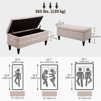Storage Ottoman, Linen Fabric End of Bed Bench with Soft Close Lid, Button Tufted Storage Bench for Living Room, Entryway or Bedroom, 42" x 17" x 19", Beige