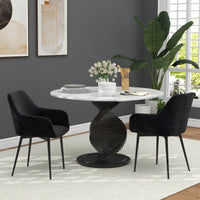 Dining Chairs Set of 2, Velvet-look Fabric Upholstered Kitchen Chairs with Backrest, Armrests and Steel Legs, Black