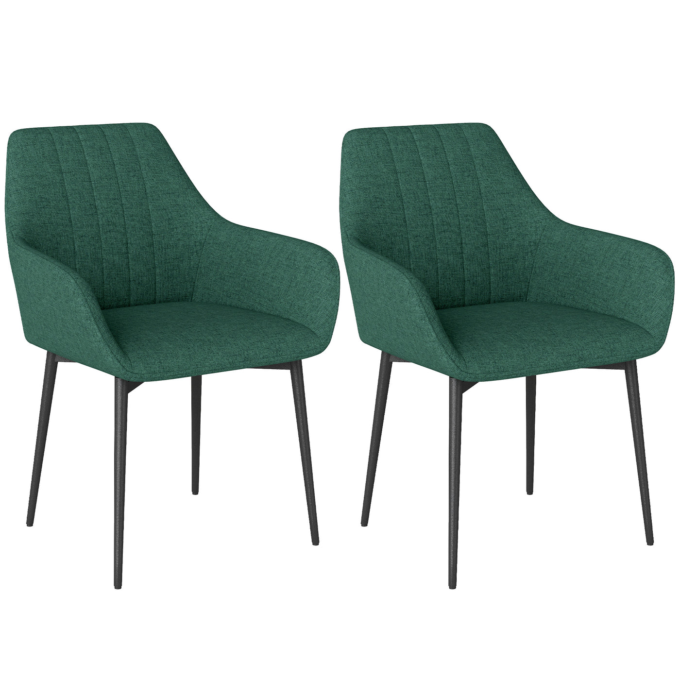 Dining Chairs Set of 2, Upholstered Linen Fabric Accent Chairs with Metal Legs, Dark Green