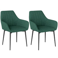 Dining Chairs Set of 2, Upholstered Linen Fabric Accent Chairs with Metal Legs, Dark Green