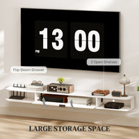 71" Floating TV Stand for TVs up to 75 Inch, Wall Mounted Media Console with Flip Drawer and 2 Open Shelves, White