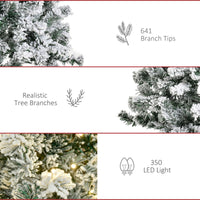 7.5 Feet Christmas Tree Prelit Artificial Snow Flocked with Warm White LED Light, Holiday Home Xmas Decoration, Green White