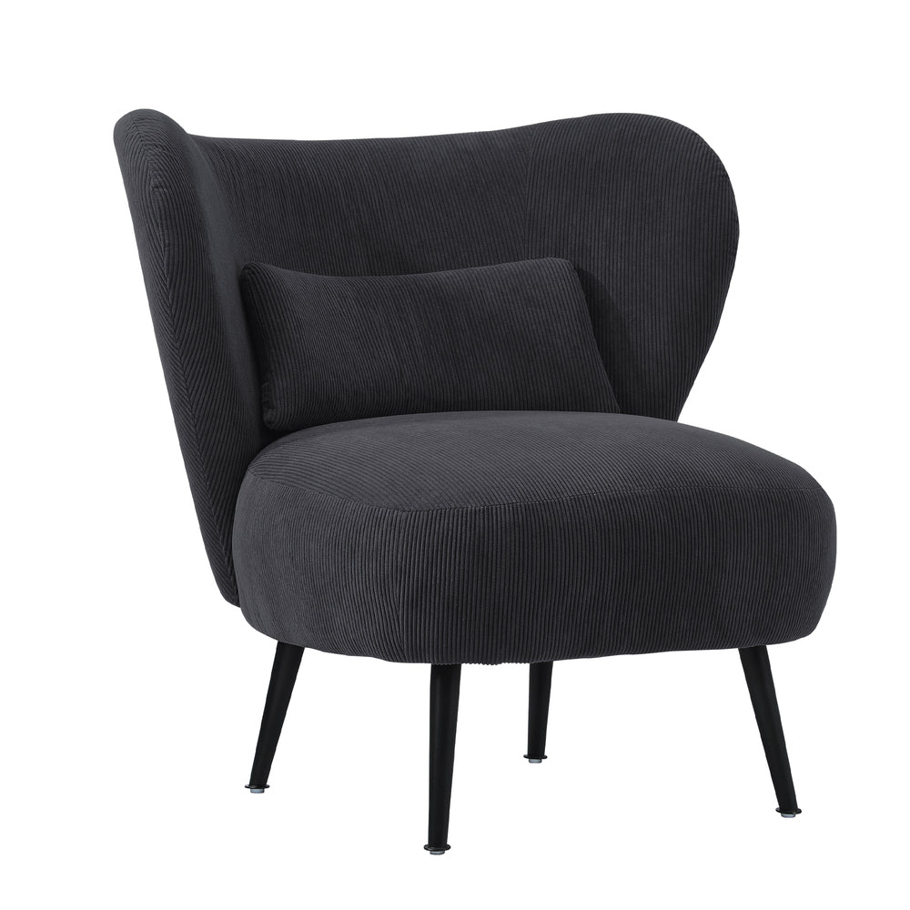 NNEED Lounge Chair with Lumbar Pillow Wingback Velvet Charcoal-0