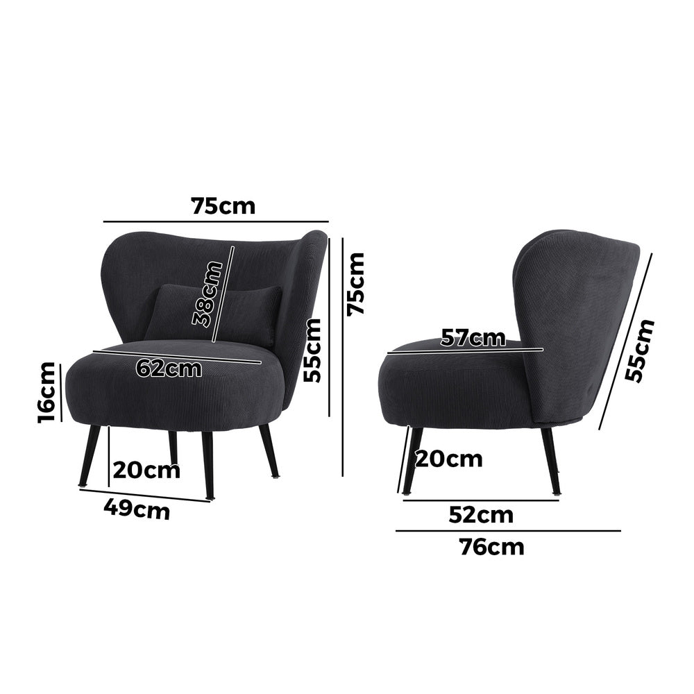 NNEED Lounge Chair with Lumbar Pillow Wingback Velvet Charcoal-2