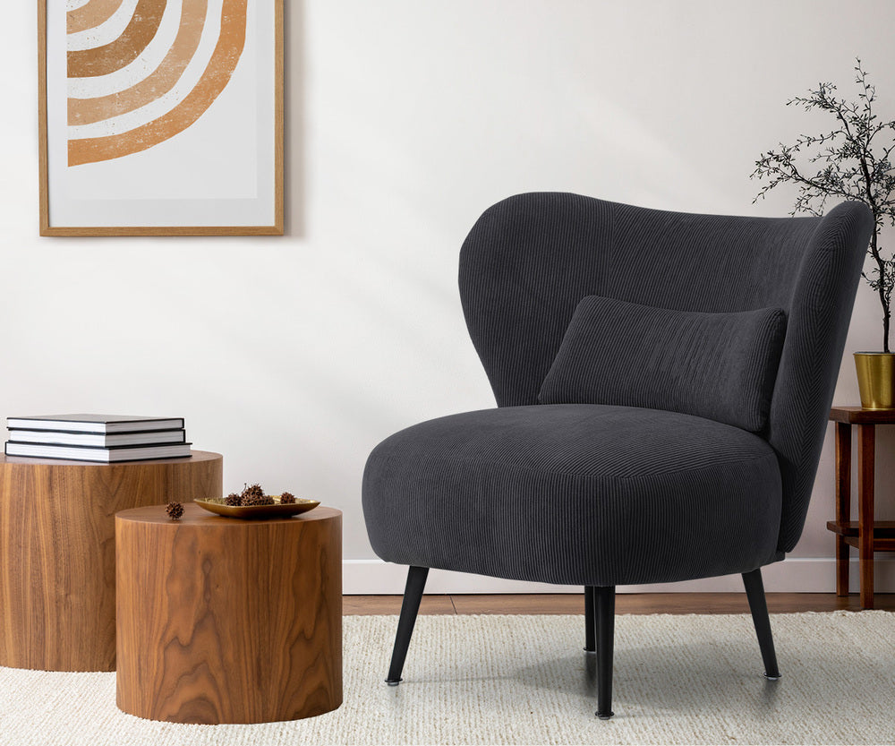 NNEED Lounge Chair with Lumbar Pillow Wingback Velvet Charcoal-3