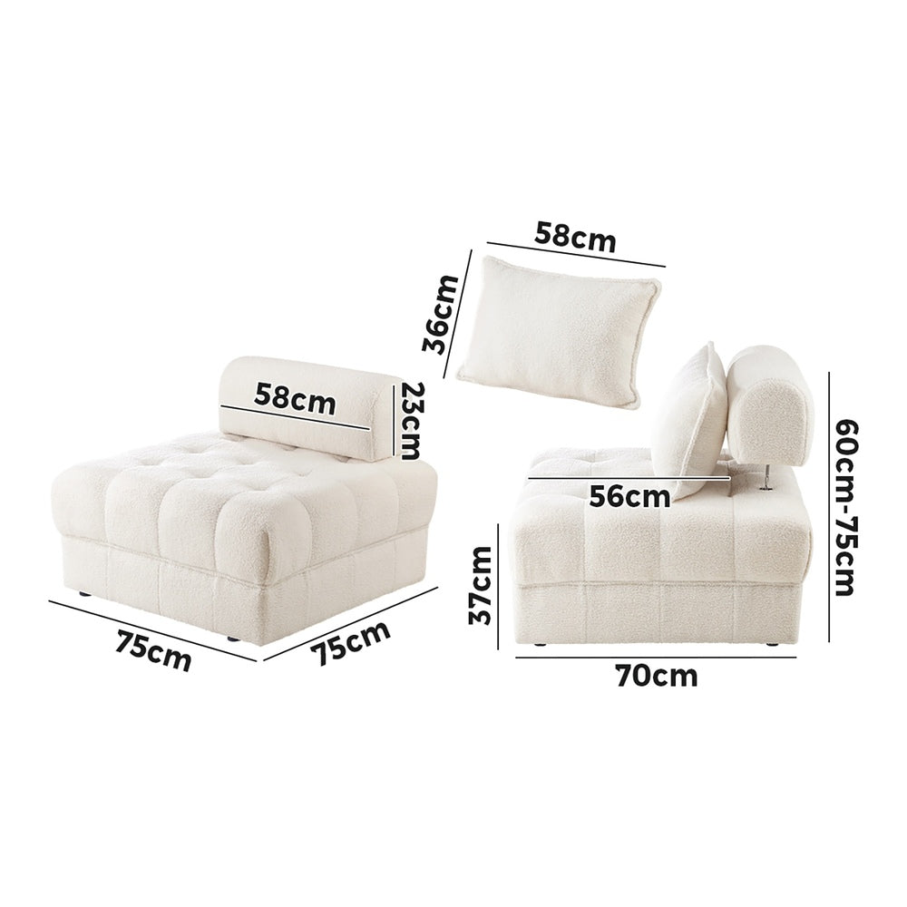 NNEED 4 Seater Boucle Modular Sofa Lounge Chair Armless White-3