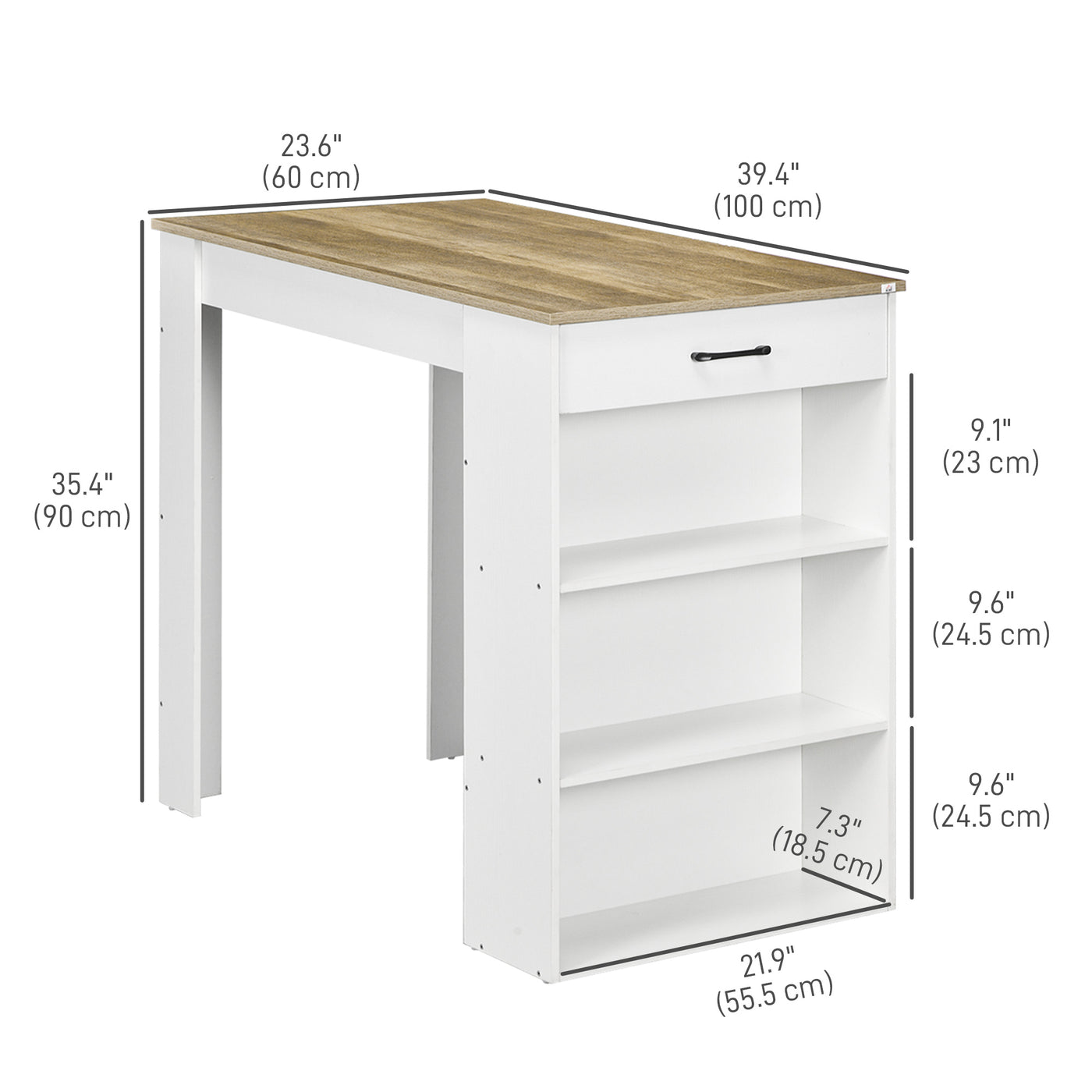 Bar Table with Drawer and 3 Storage Shelves, Bar Height Table, High Top Pub Table for Home Bar, Kitchen, Grey