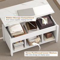 Lift Top Coffee Table, Modern Center Table with Storage Shelves and Hidden Compartment for Living Room, 41" L, White
