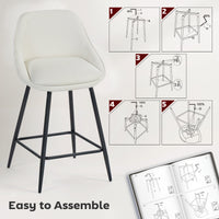 26" Counter Height Barstools Set of 2, Upholstered Swivel Bar Stools with Backrests and Armrests, Cream White