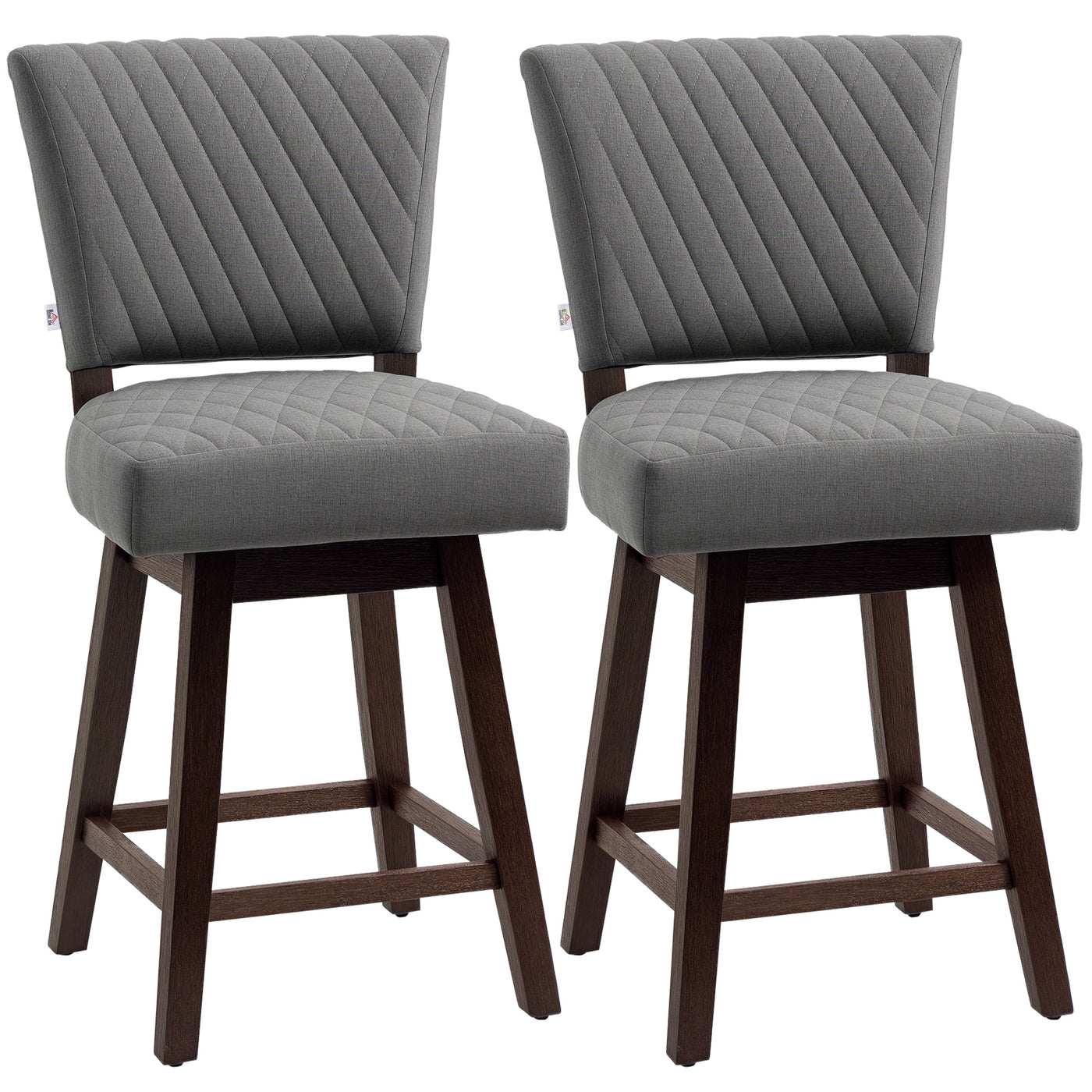 2 Pieces Swivel Bar Stools, Counter Height Stools Set of 2 with Wood Legs and Footrests for Dining Room, Dark Grey