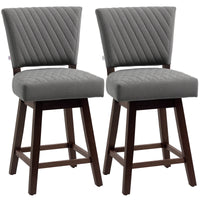 2 Pieces Swivel Bar Stools, Counter Height Stools Set of 2 with Wood Legs and Footrests for Dining Room, Dark Grey
