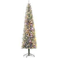9ft Prelit Pencil Artificial Christmas Tree, Flocked Xmas Tree with Remote, Dual Colour LEDs, 895 Tips, Metal Stand