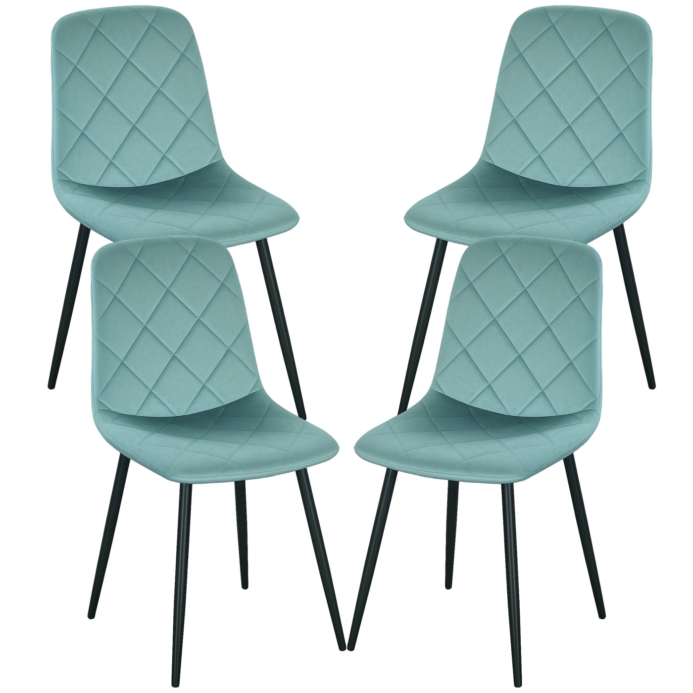 Dining Chairs Set of 4, Upholstered Dining Room Chairs with Steel Legs, Modern Kitchen Chair for Dining Room, Green