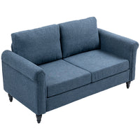 Vintage Loveseat, Upholstered Love Seat Furniture, Fabric 2 Seater Sofa with Rolled Arms, Rubber Wood Legs, Dark Blue
