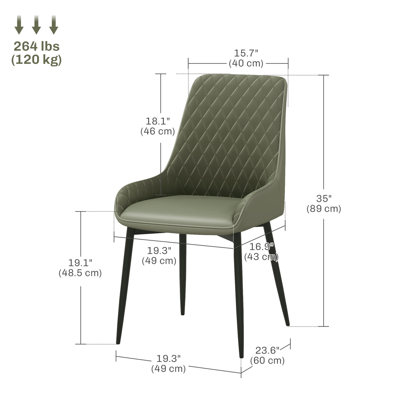 Upholstered Kitchen Chairs, Modern Dining Chairs Set of 2 with Diamond Tufting and Steel Legs for Dining Room, Green