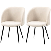 Dining Chairs Set of 2, Sherpa Fleece Upholstered Kitchen Chairs with Backrest and Steel Legs, Cream White