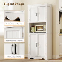 73" Kitchen Pantry Cabinet, Freestanding Kitchen Hutch with 12 Door Shelves, Adjustable Shelves, Microwave Stand, White