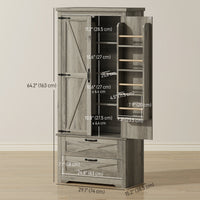 Farmhouse Kitchen Pantry Storage Cabinet, 64" Freestanding Kitchen Pantry Cabinet with Drawers, Distressed Grey