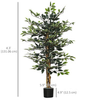4.3FT Artificial Ficus Tree, Fake Tree with Leaves, Faux Plant in Nursery Pot for Indoor Decoration