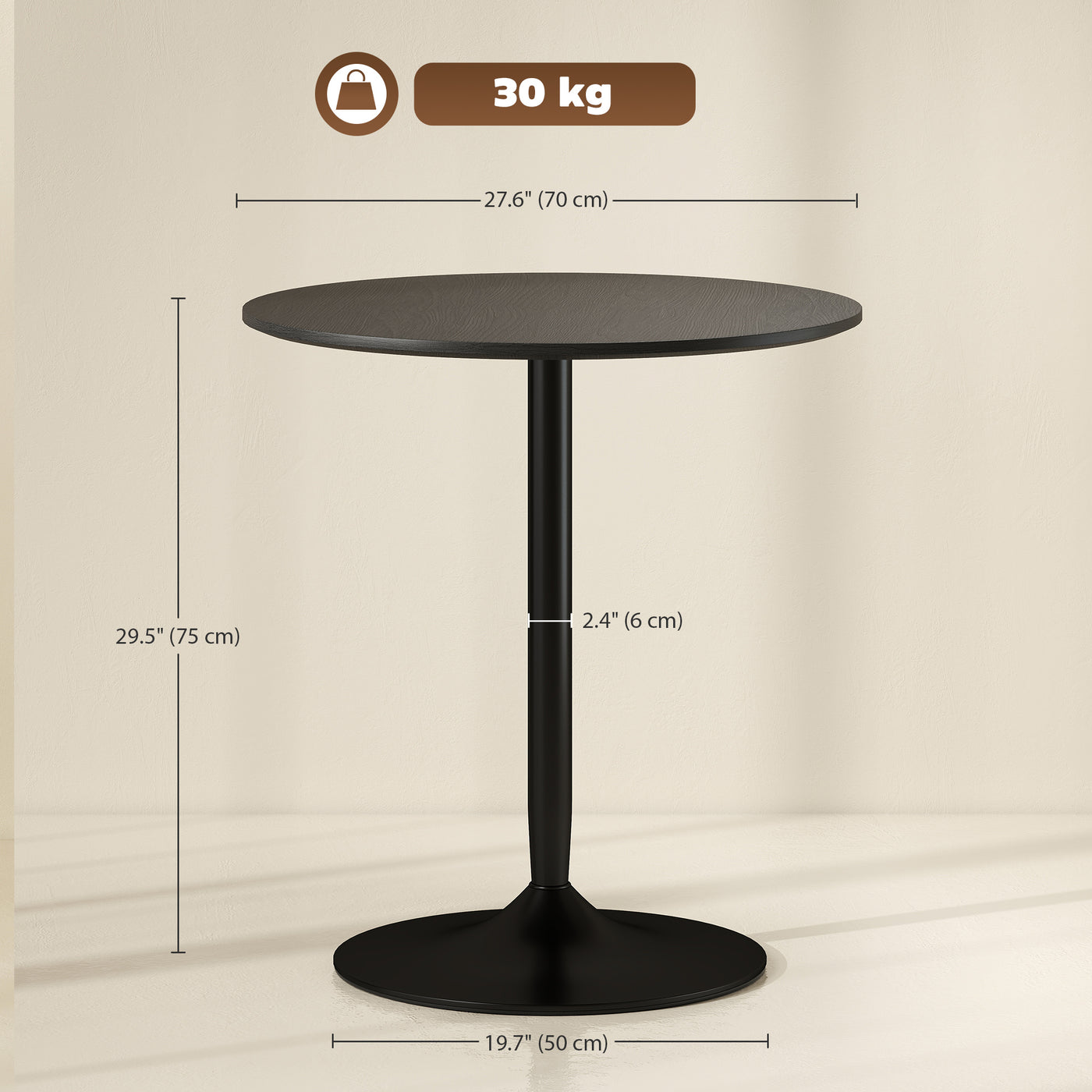 27.6" Round Kitchen Table for 2, Modern Small Dining Table with Wood Veneer, Steel Base for Dining Room, Black