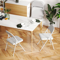 Set of 4 Metal Foldable Chairs, Corduroy Padded Folding Chairs with Cushion Seat and Open Back for Indoor, White