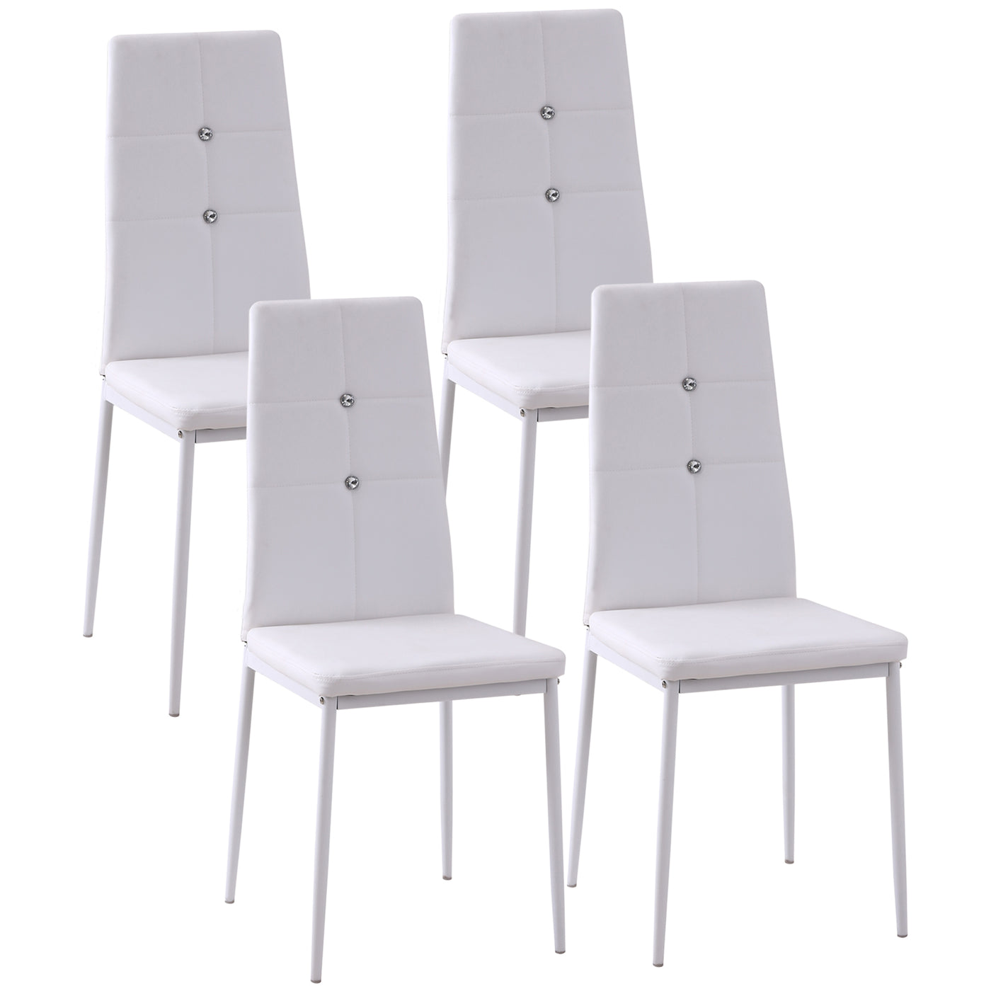 Set of 4 Modern Style Dining Chairs, Button Tufted High Back Side Chairs with Upholstered Seat, Steel Legs, White