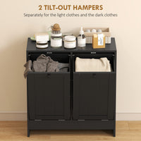 Tilt-Out Laundry Storage Cabinet, Modern Laundry Hamper with 2 Compartments for Bathroom Washroom, Black