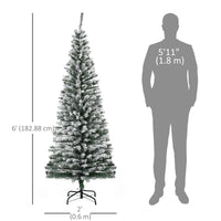 6ft Flocked Christmas Tree, Pencil Christmas Tree with Realistic Branch Tips, Folding Metal Stand, Green