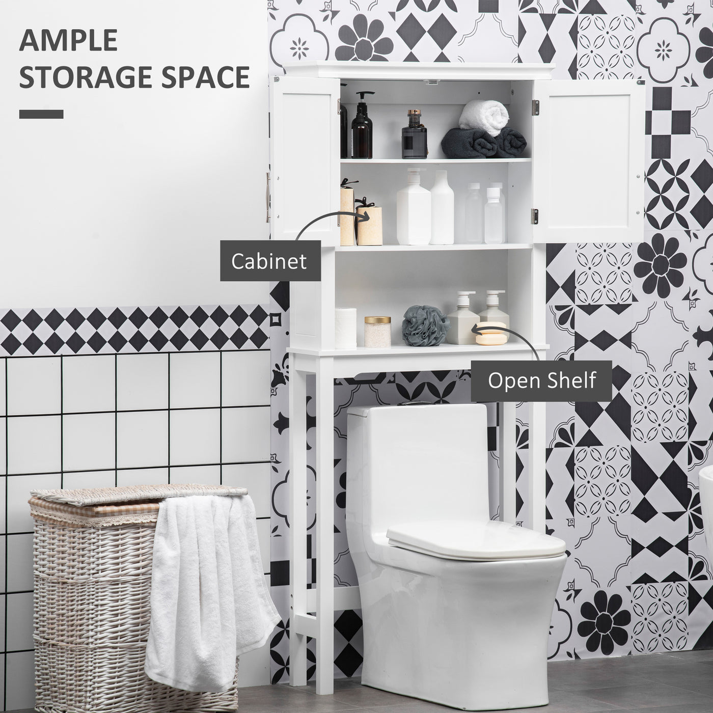 Over the Toilet Storage, Bathroom Cabinets Over Toilet, Cabinet Above Toilet with Doors and Shelves