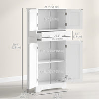 50.5" Kitchen Storage Cabinet, Modern Kitchen Pantry Cabinet with 4 Doors, Drawer, Adjustable Shelf, White