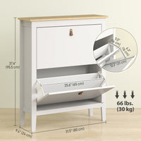 Narrow Shoe Cabinet with 2 Flip Drawers, Adjustable Shelves for Entryway, Holds 10-14 Pairs, White
