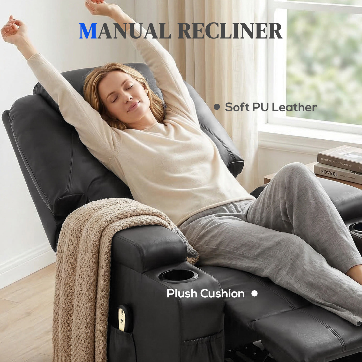 Power Lift Recliner Chair for Elderly, PU Leather Lift Chair with Thick and High Back, Footrest, Remote, Side Pockets, Cup Holders, Reclining Sofa for Living Room, Black