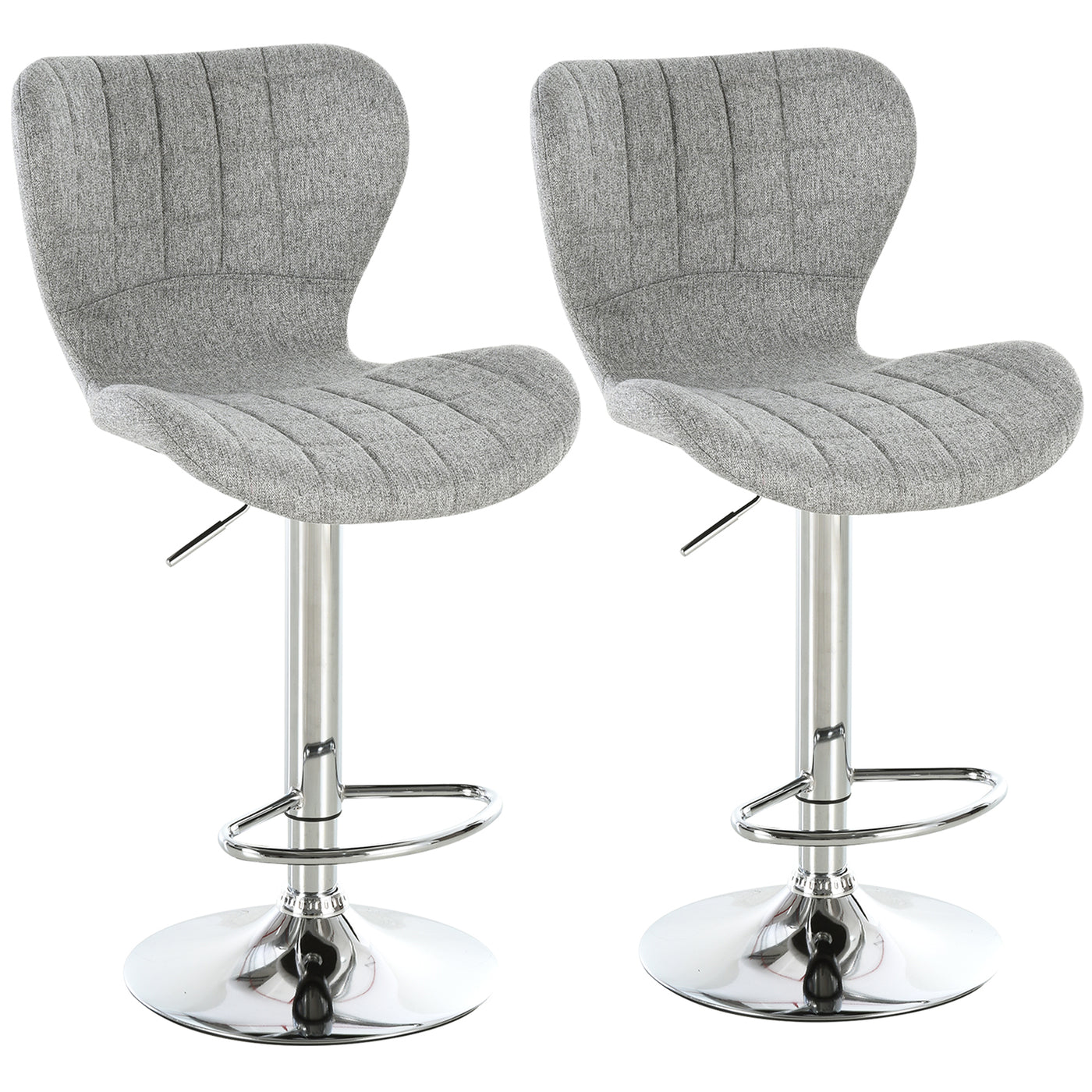 Set of 2 Counter Height Bar Stools Swivel Stool Height Adjustable Bar Chairs with Footrest for Kitchen Dining Home Pub, Grey