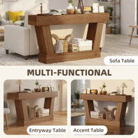 63 Inch Vintage Console Table, Narrow Entryway Table with Open Shelf for Living Room, Dark Brown