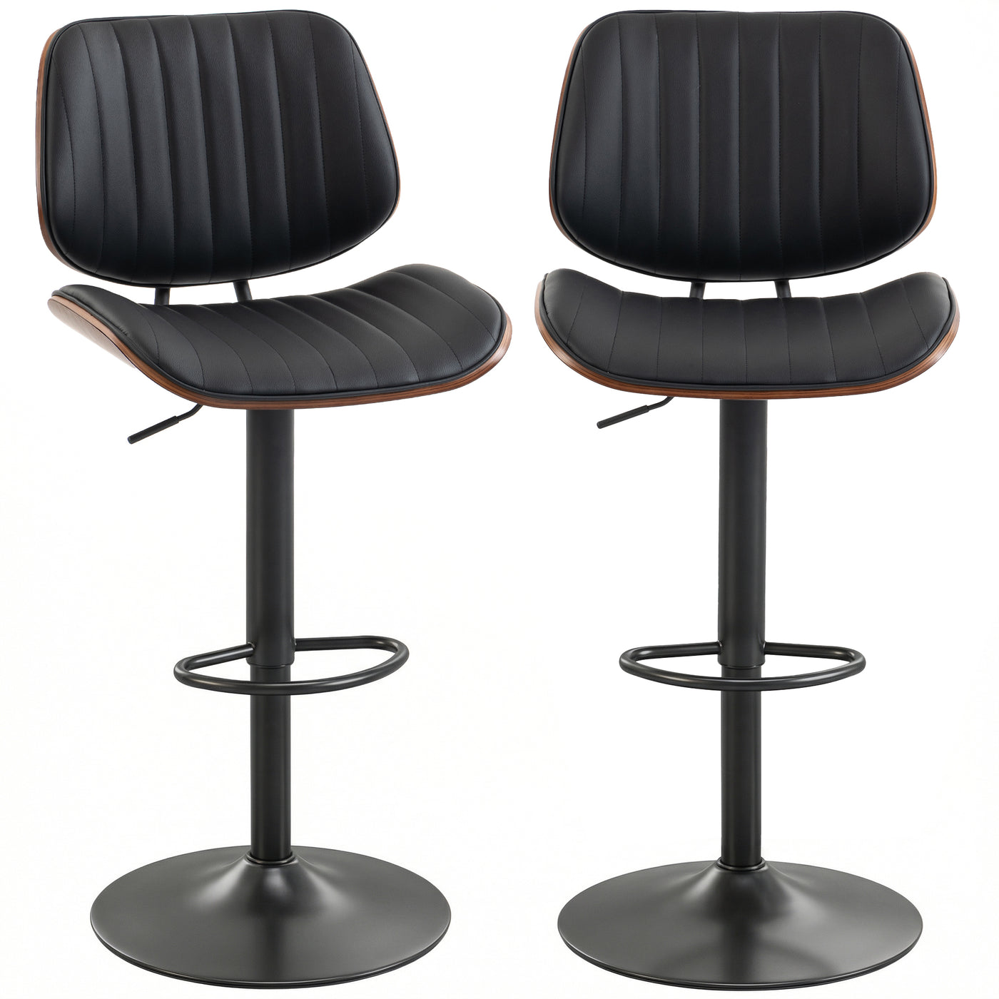Bar Stools Set of 2, Swivel Counter Height Barstools with Back, Adjustable Height, Black