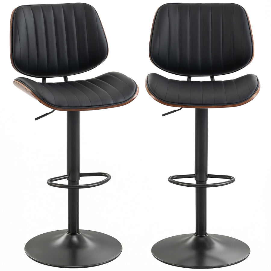 Bar Stools Set of 2, Swivel Counter Height Barstools with Back, Adjustable Height, Black