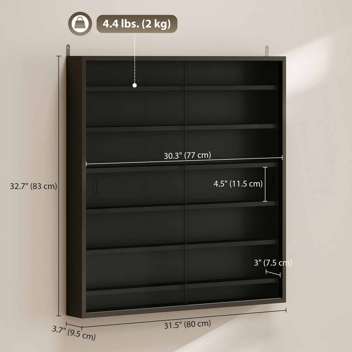 7-Tier Display Cabinet, Shot Glass Display Case, Glass Curio Cabinet with 2 Glass Doors and 6 Adjustable Shelves, Black