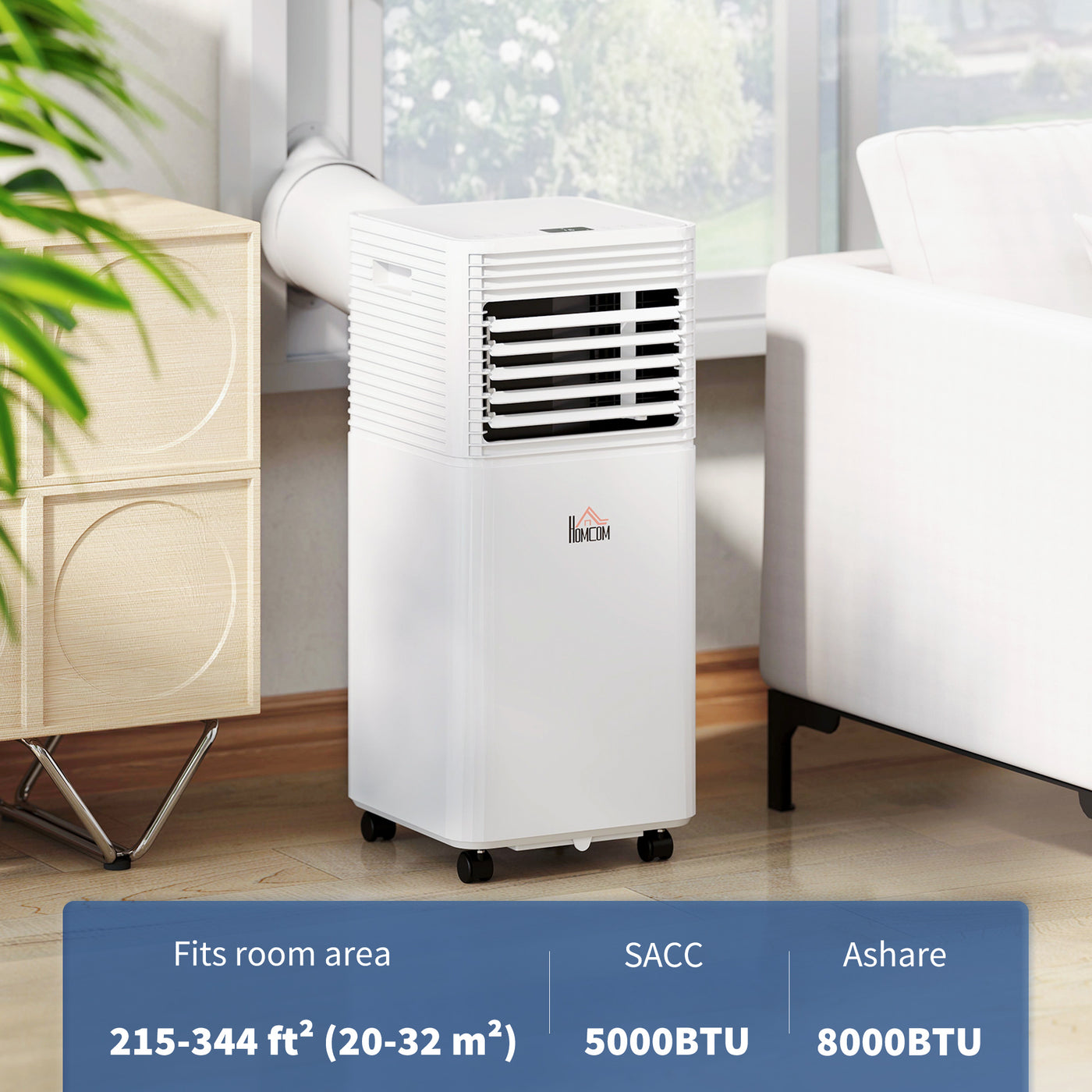 8000 BTU Portable Air Conditioner with Fan & Dehumidifier Mode, Quiet AC Unit with Remote Control, 24-Hour Timer, White