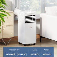 8000 BTU Portable Air Conditioner with Fan & Dehumidifier Mode, Quiet AC Unit with Remote Control, 24-Hour Timer, White