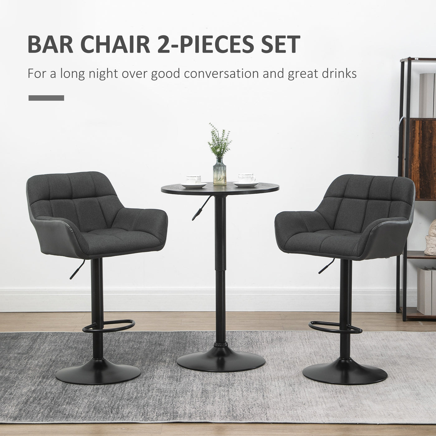 Swivel Barstools Set of 2 Adjustable Bar Stools with Footrest Armrests and PU Leather Back for Dining Room Black, Grey