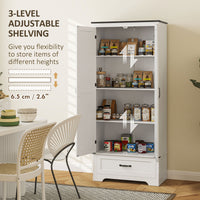 72" Farmhouse Pantry Cabinet with Adjustable Shelves, Kitchen Pantry Cabinet with 2 Doors, White Wood Grain
