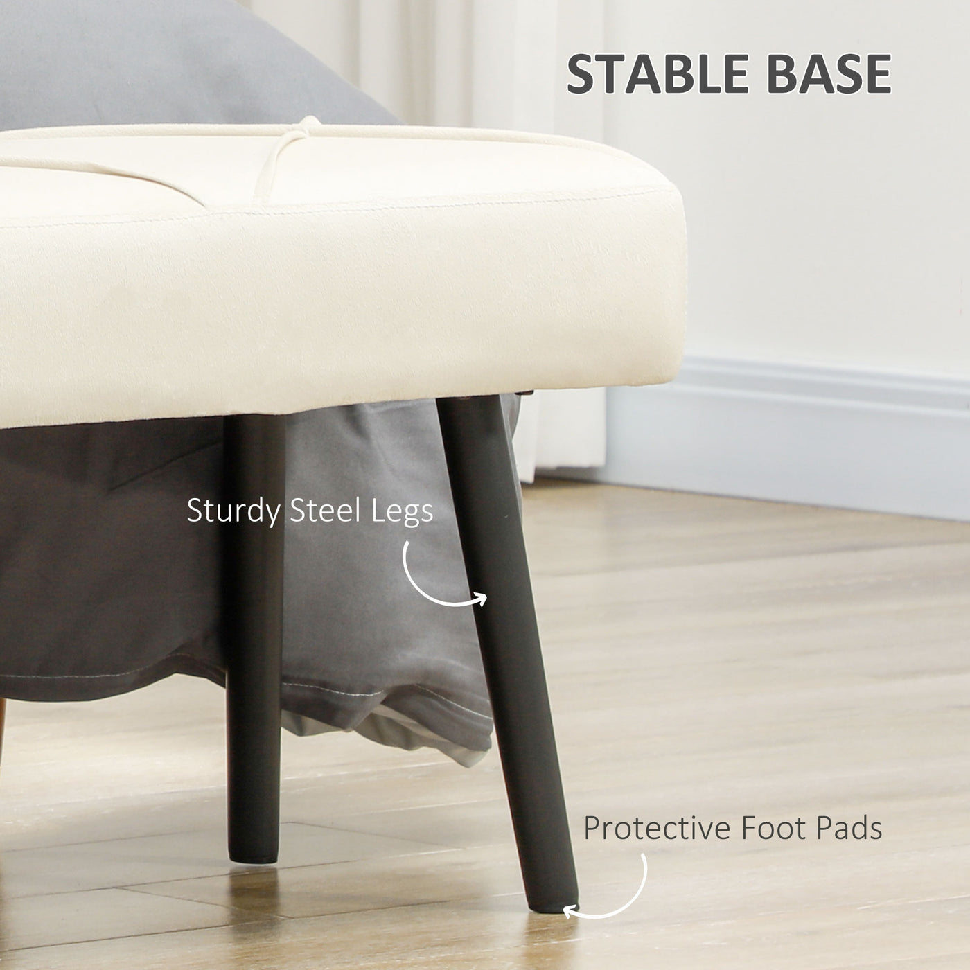 39 Inches Upholstered Bedroom Bench, Modern End of Bed Bench with Steel Legs, Cream White